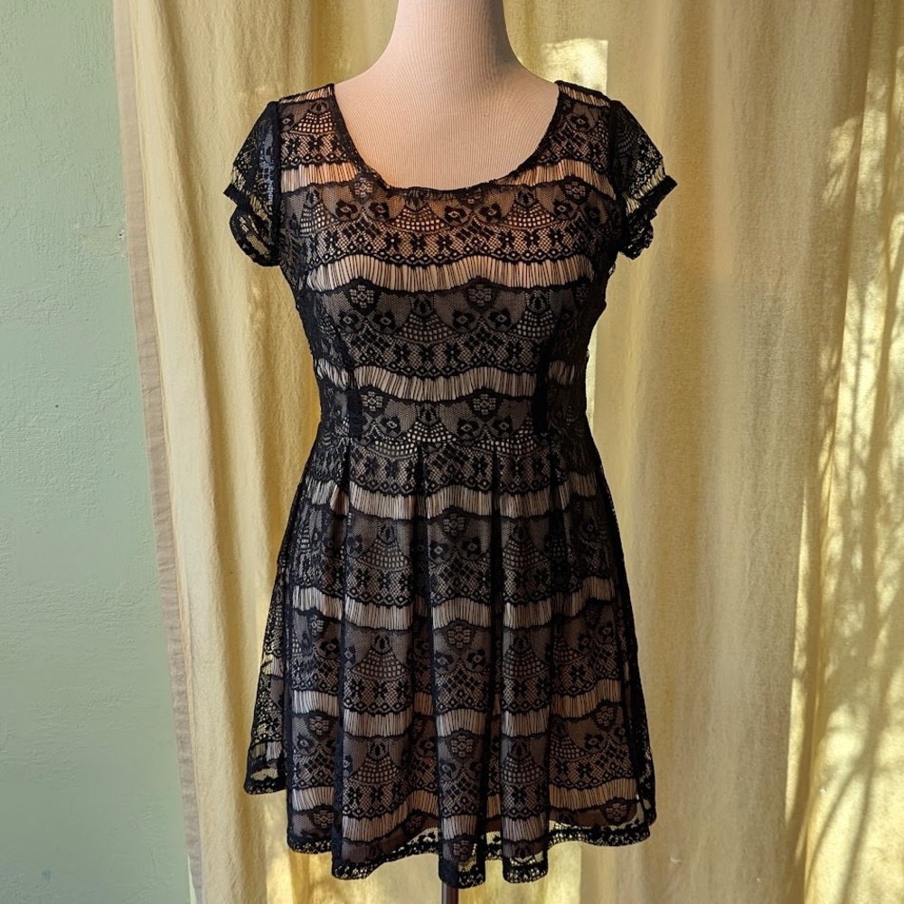 Charlotte Russe Nude and Black Lace Cocktail Dress